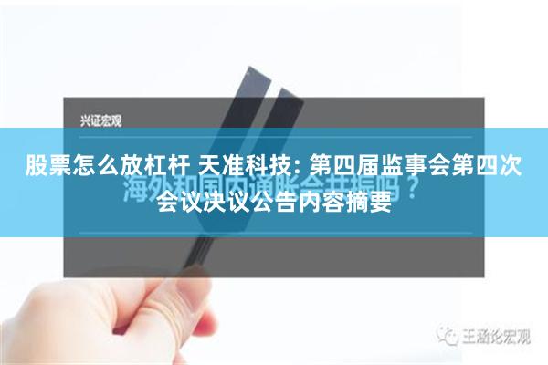 股票怎么放杠杆 天准科技: 第四届监事会第四次会议决议公告内容摘要