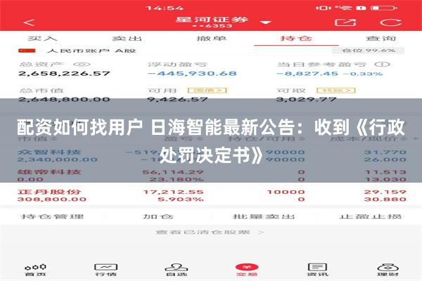 配资如何找用户 日海智能最新公告：收到《行政处罚决定书》